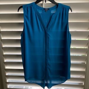 NYDJ Teal Sleeveless Pintuck Blouse, Size Medium